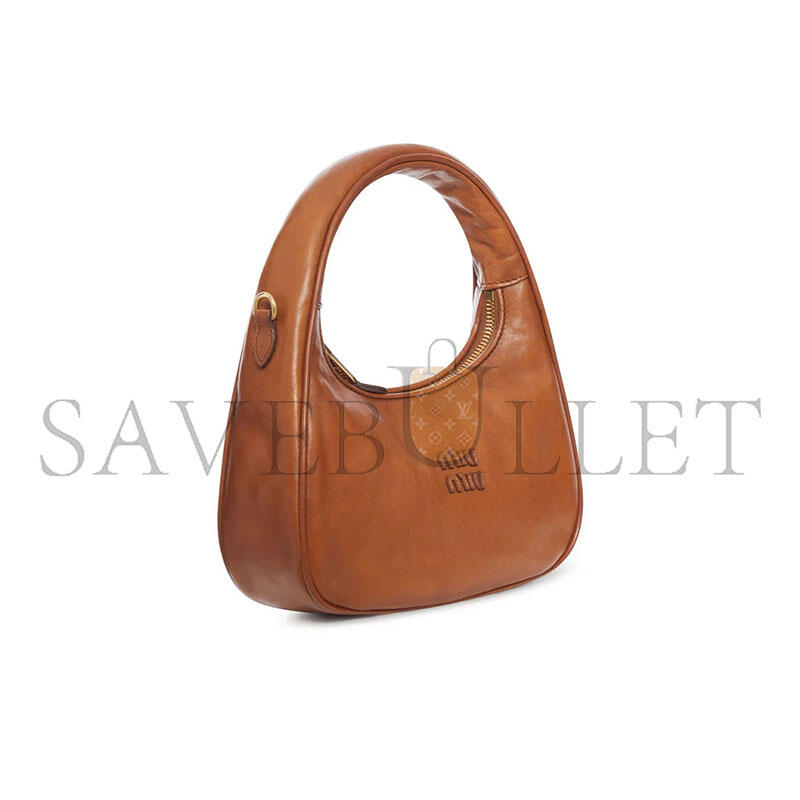 MIU MIU WANDER SMALL COGNAC LEATHER HOBO BAG (20*17*6cm)